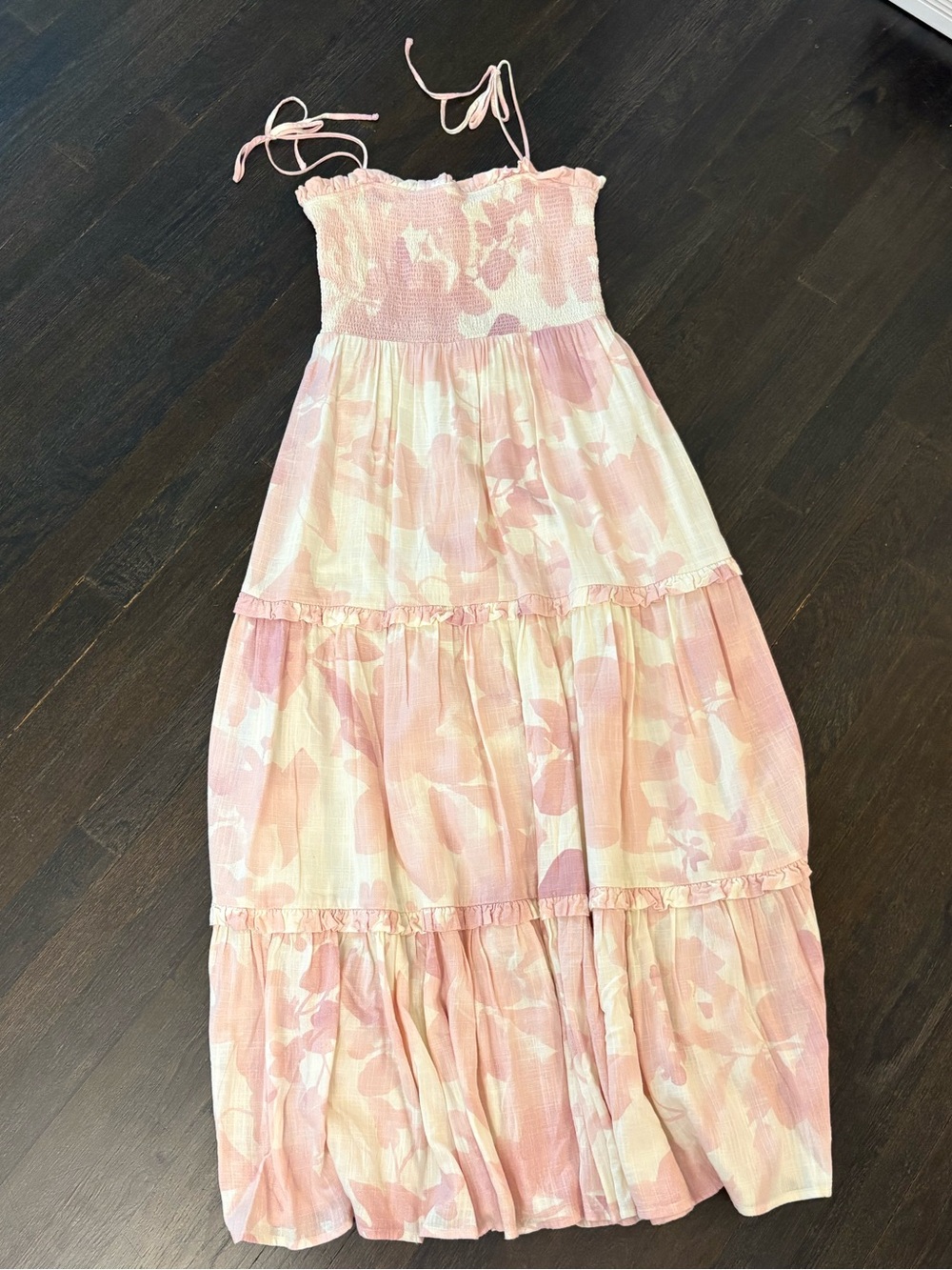 Express Pink Floral Tiered Dress with Smocked Bodice